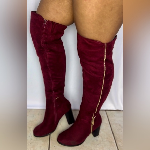 Forever maroon heeled knee boots - Picture 2 of 4